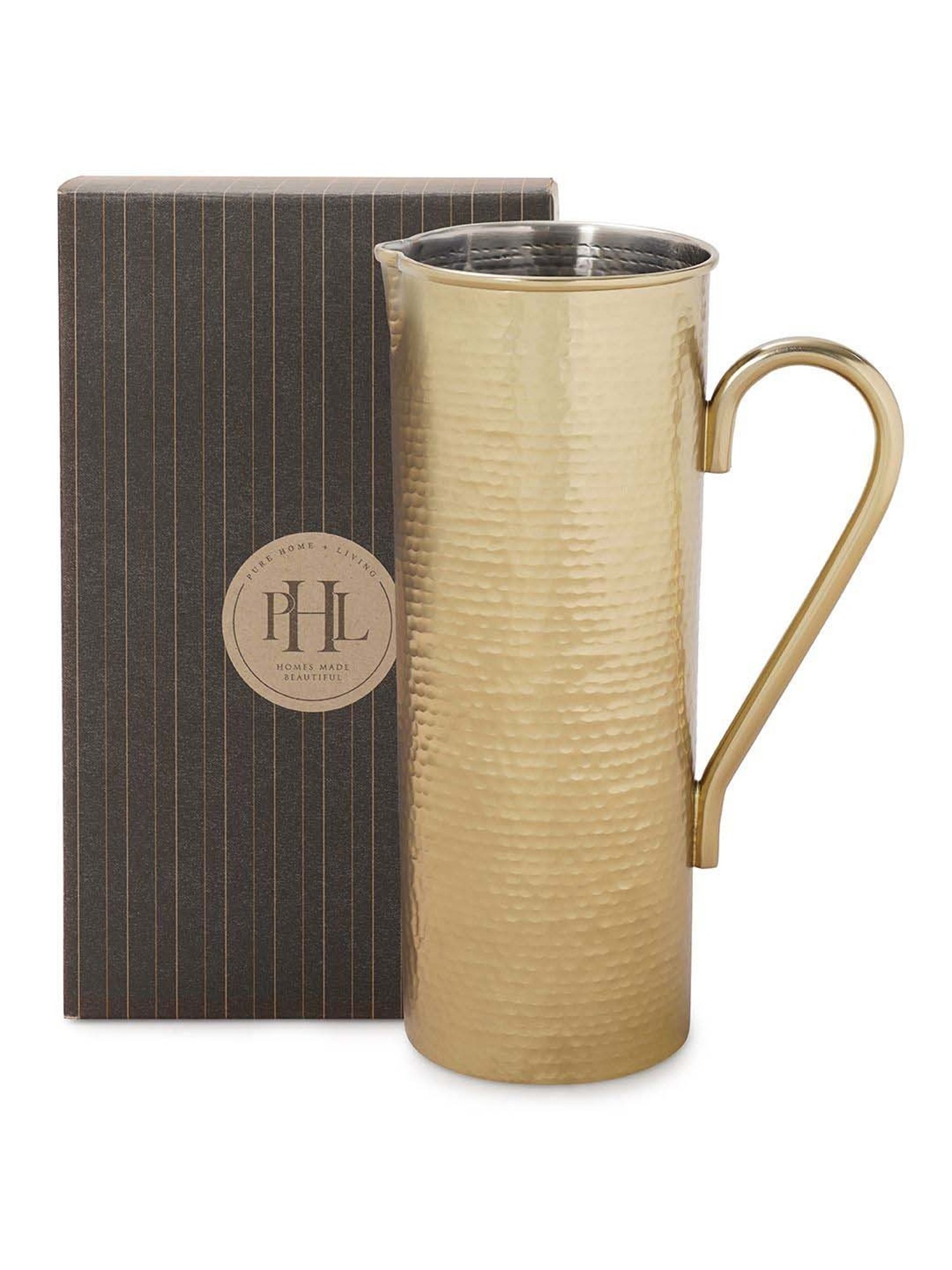 Pure Home and Living Gold Stainless Steel Matt Finish Hammered Pitcher (1.5 L)