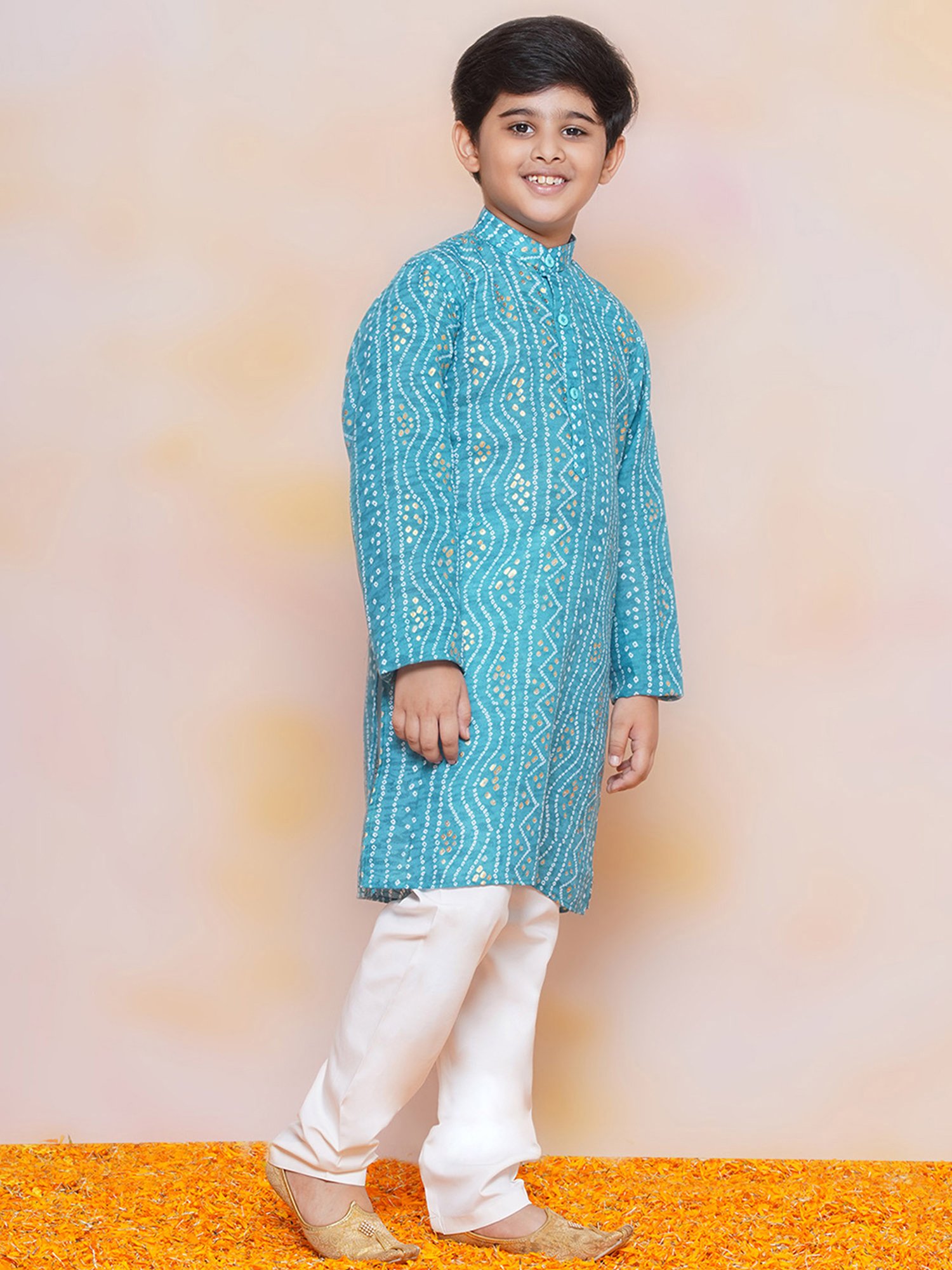 AJ Dezines Kids Blue & White Printed Full Sleeves Kurta with Pyjamas
