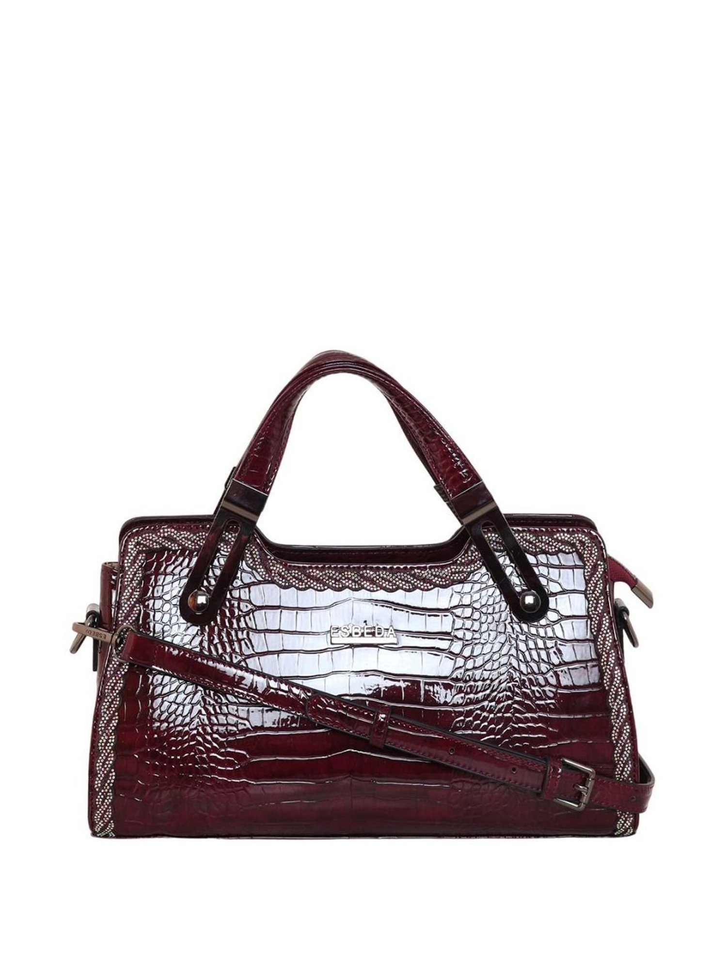 Esbeda Glossy Maroon PU Textured Handbag