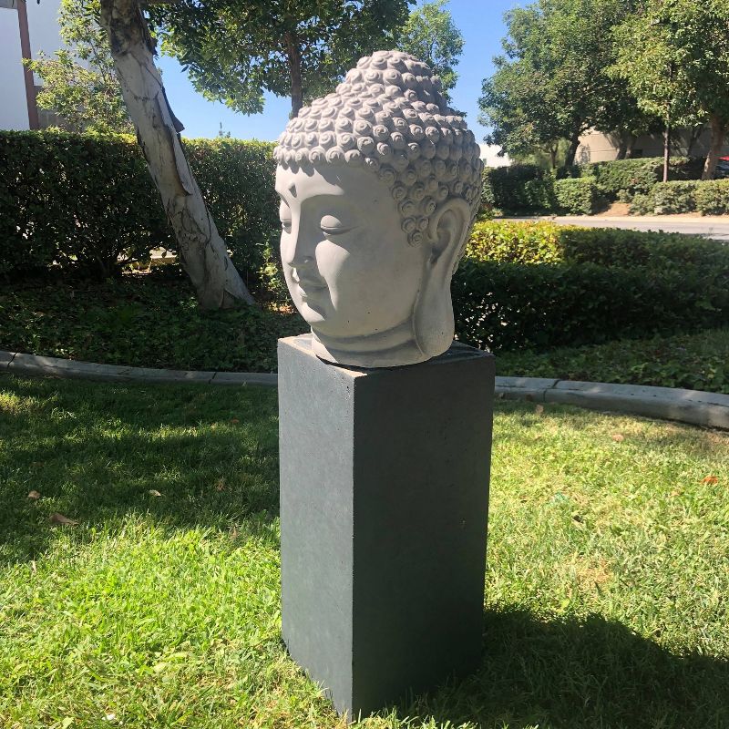 15" Concrete Lightweight Kante Indoor/Outdoor Meditating Zen Buddha Head Statue Gray - Rosemead Home & Garden, Inc.