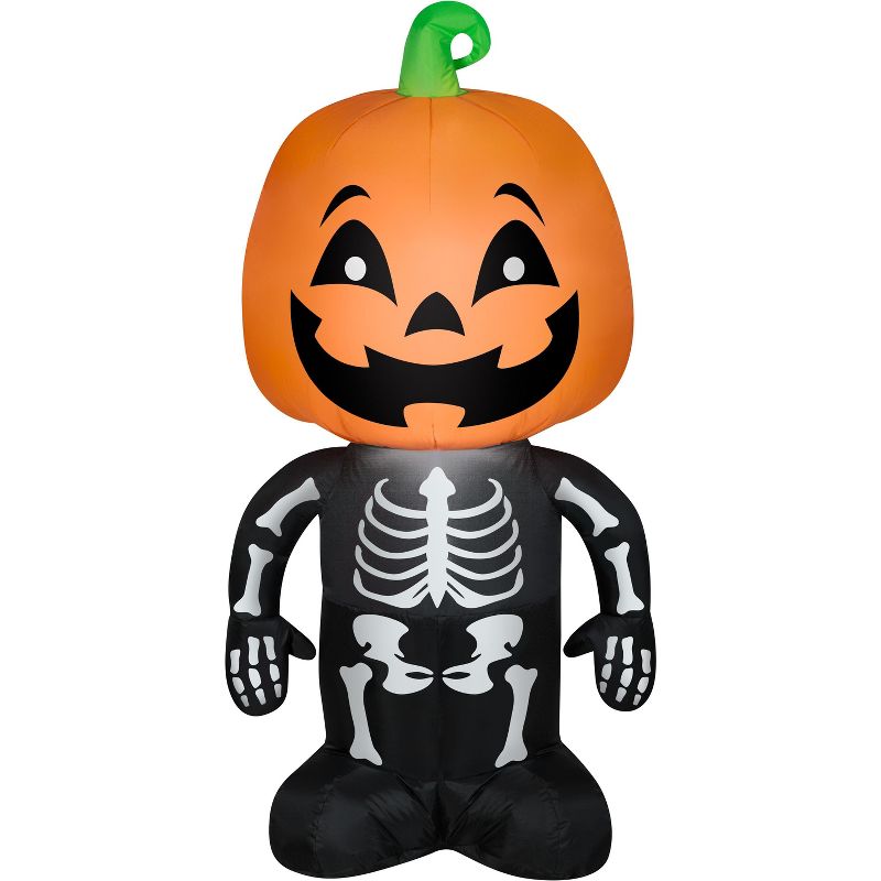 Gemmy Airblown  Pumpkin Boy Skeleton , 6 ft Tall, Multicolored
