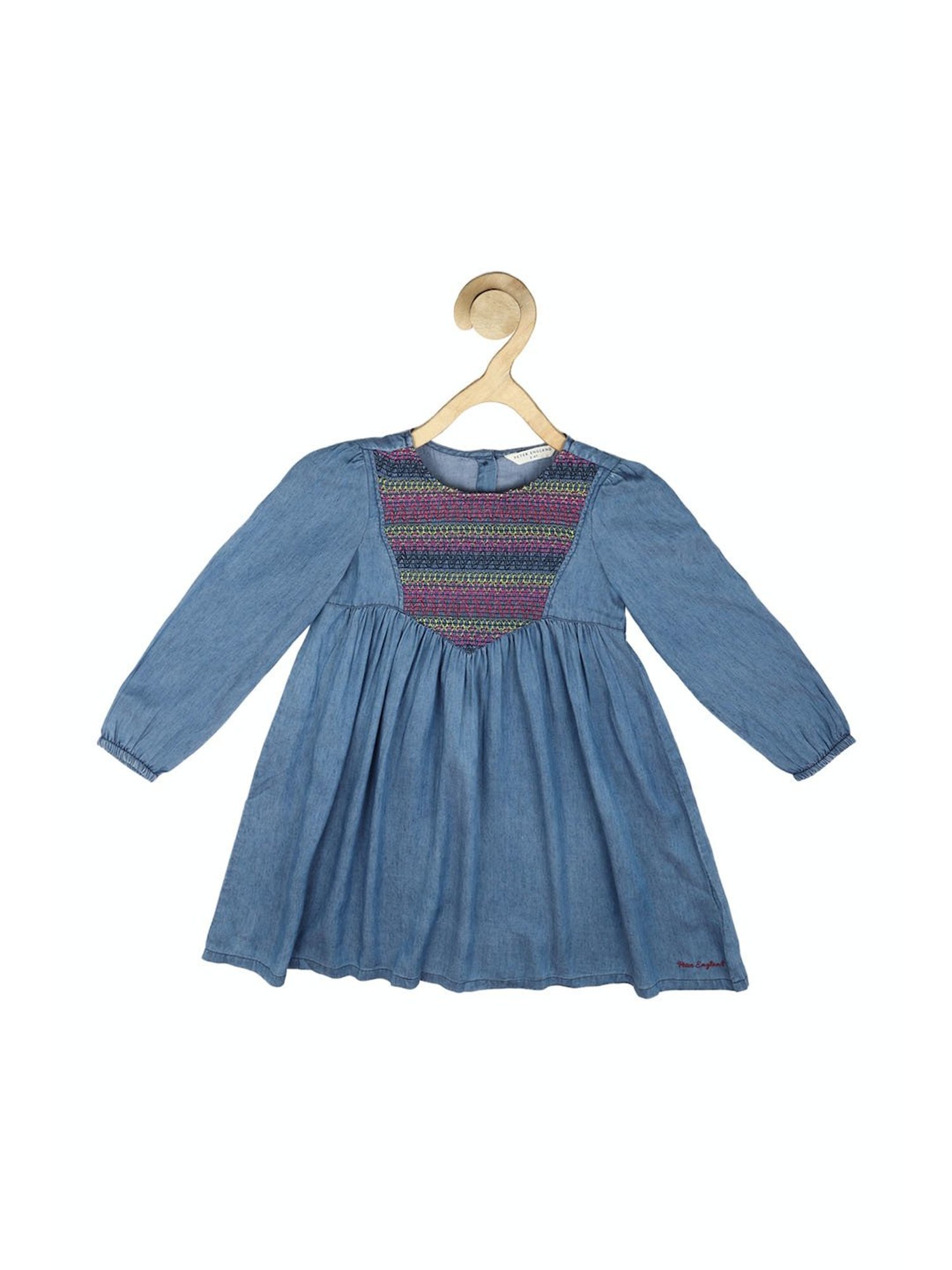 Peter England Kids Blue Embroidered Full Sleeves Dress