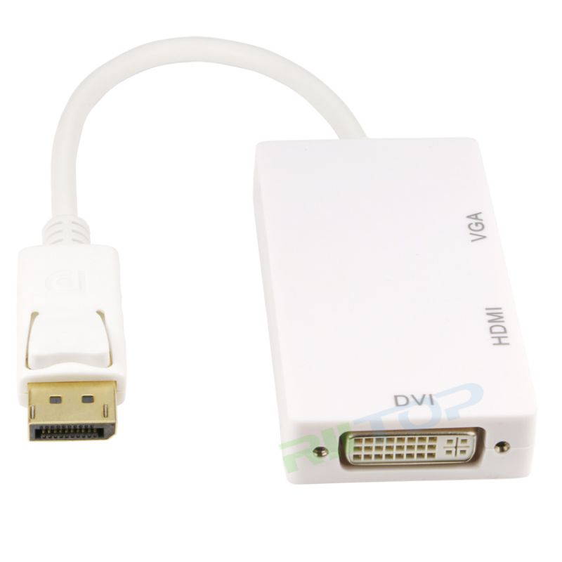 DP DisplayPort to HDMI VGA DVI Splitter Adapter Cable 3in1 Video Converter For Projector Monitor PC Laptop