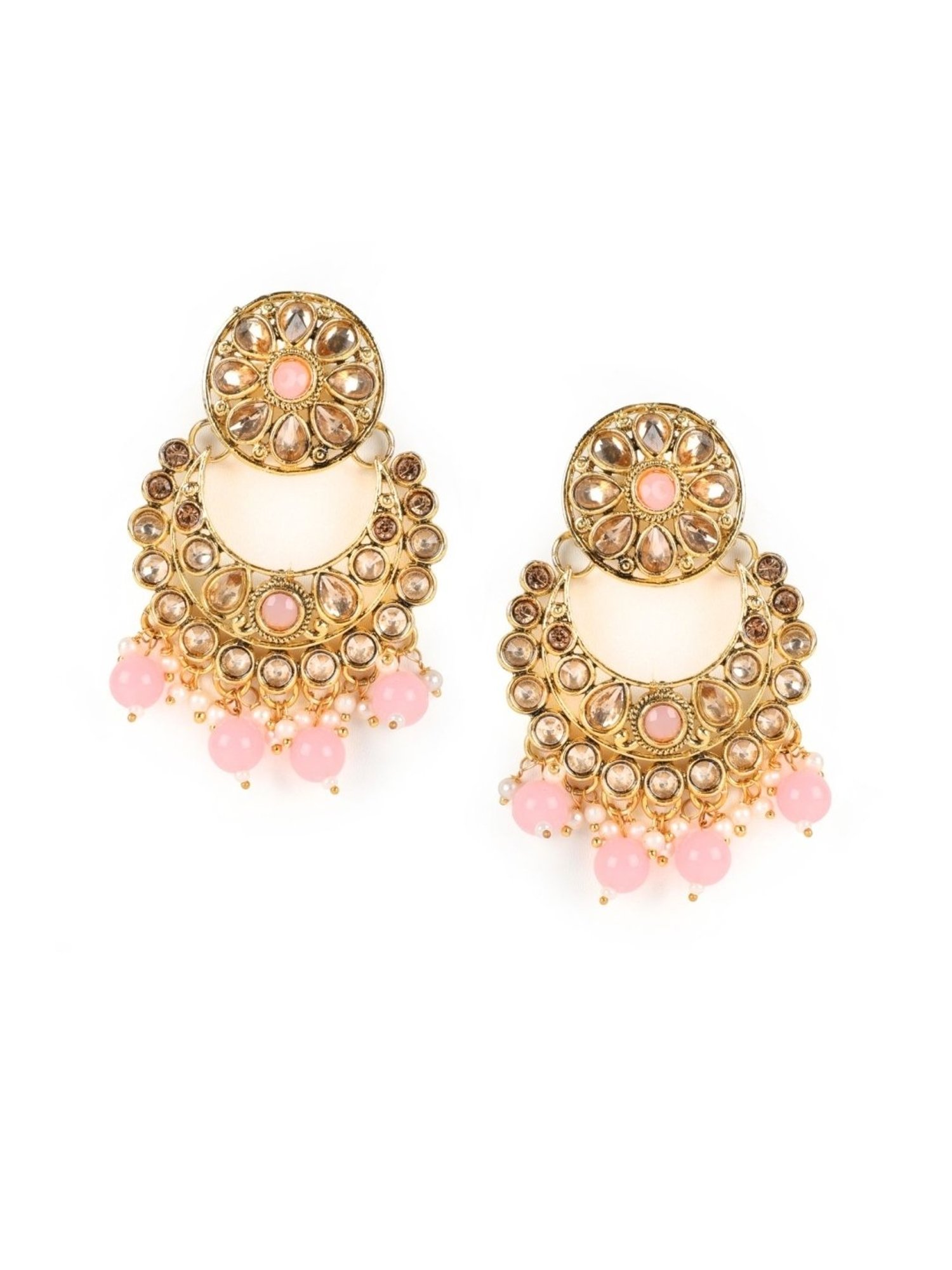 Aatmana White & Pink Pearls Kundan Beads Gold-Plated Necklace Set with MaangTikka for Women