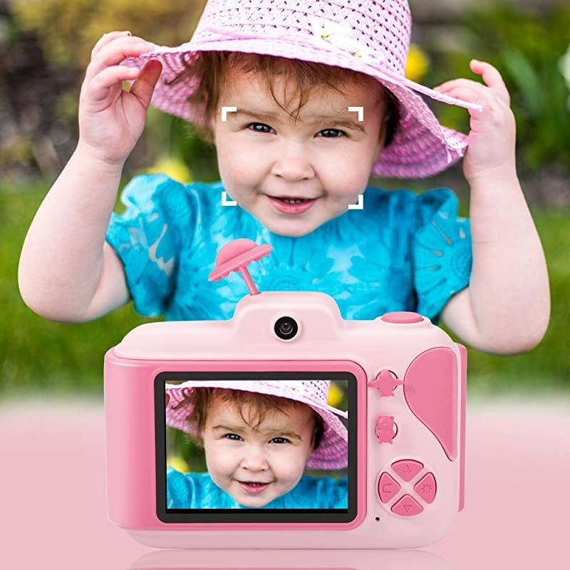 Kids Camera Wireless Mini Digital Video Camera HD Recorder Dual Cameras 24 Inch LCD Display Camcorder Toys Gifts for Kids PinkB