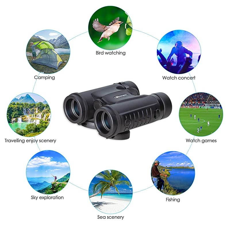 8x32 Compact Binoculars with Low Light Night Vision, Large Eyepiece High Power Waterproof Binocular Easy Focus for Outdoor Hunting, Bird Watching, Traveling (Black, 8 X 32)