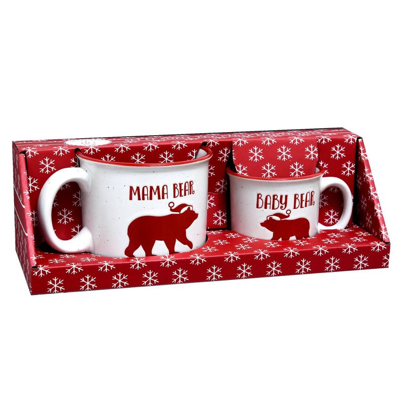 16oz 2pk Ceramic Mama and Baby Bear Mug Set- Peppermint & Pine