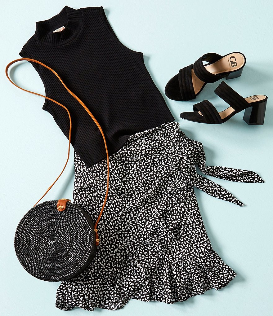 GB Printed Side Tie Flounce Hem Wrap Skirt