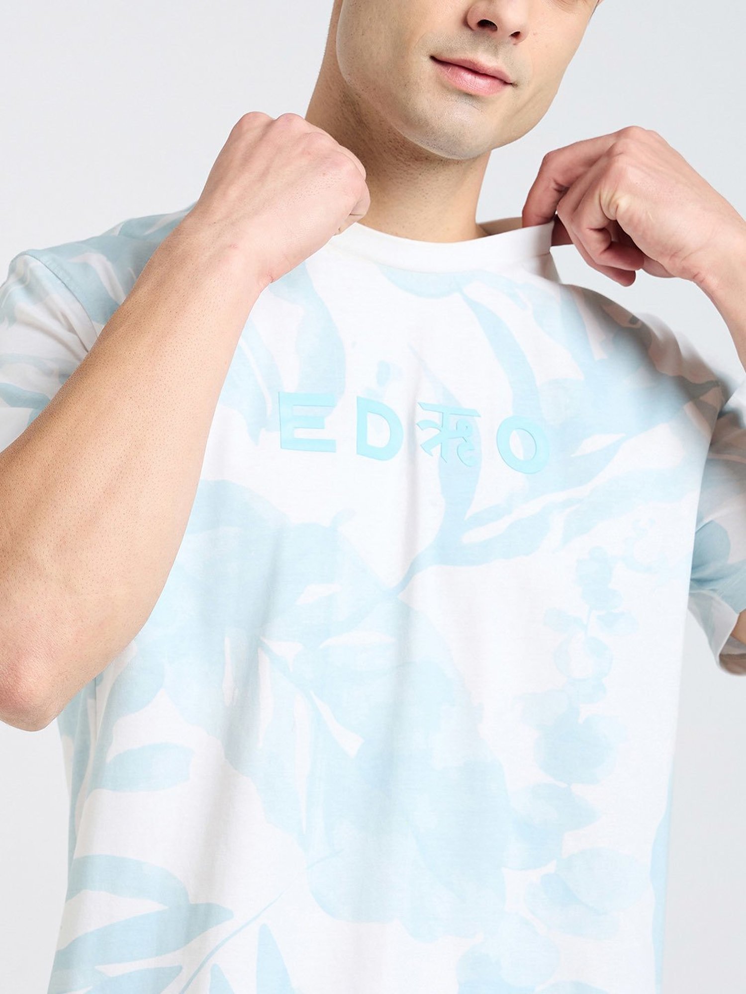 EDRIO White Regular Fit Printed Crew T-shirt