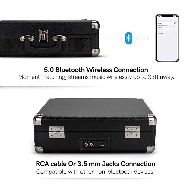 Vinyl Record Player, 3 Speed Turntable Record Player with 2 Built in Stereo Speakers, Replacement Needle, Supports RCA Line Out, AUX in, Portable Vintage Suitcase