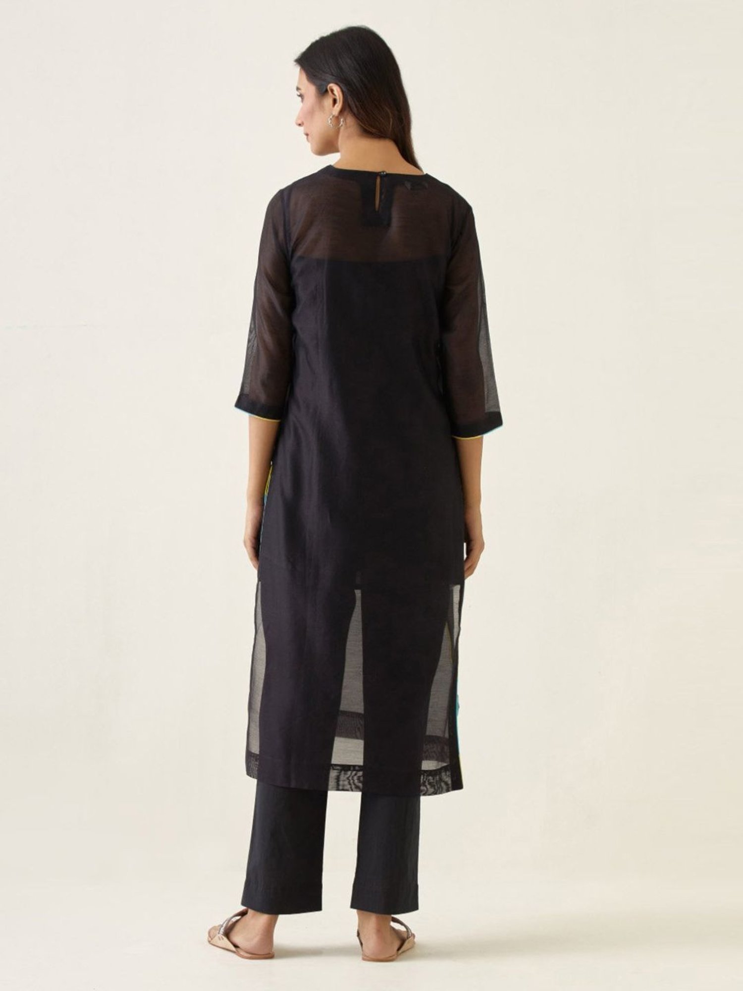 Vinusto Black, Blue & Yellow Summer Nostalgia Kurta with Cami and Pant