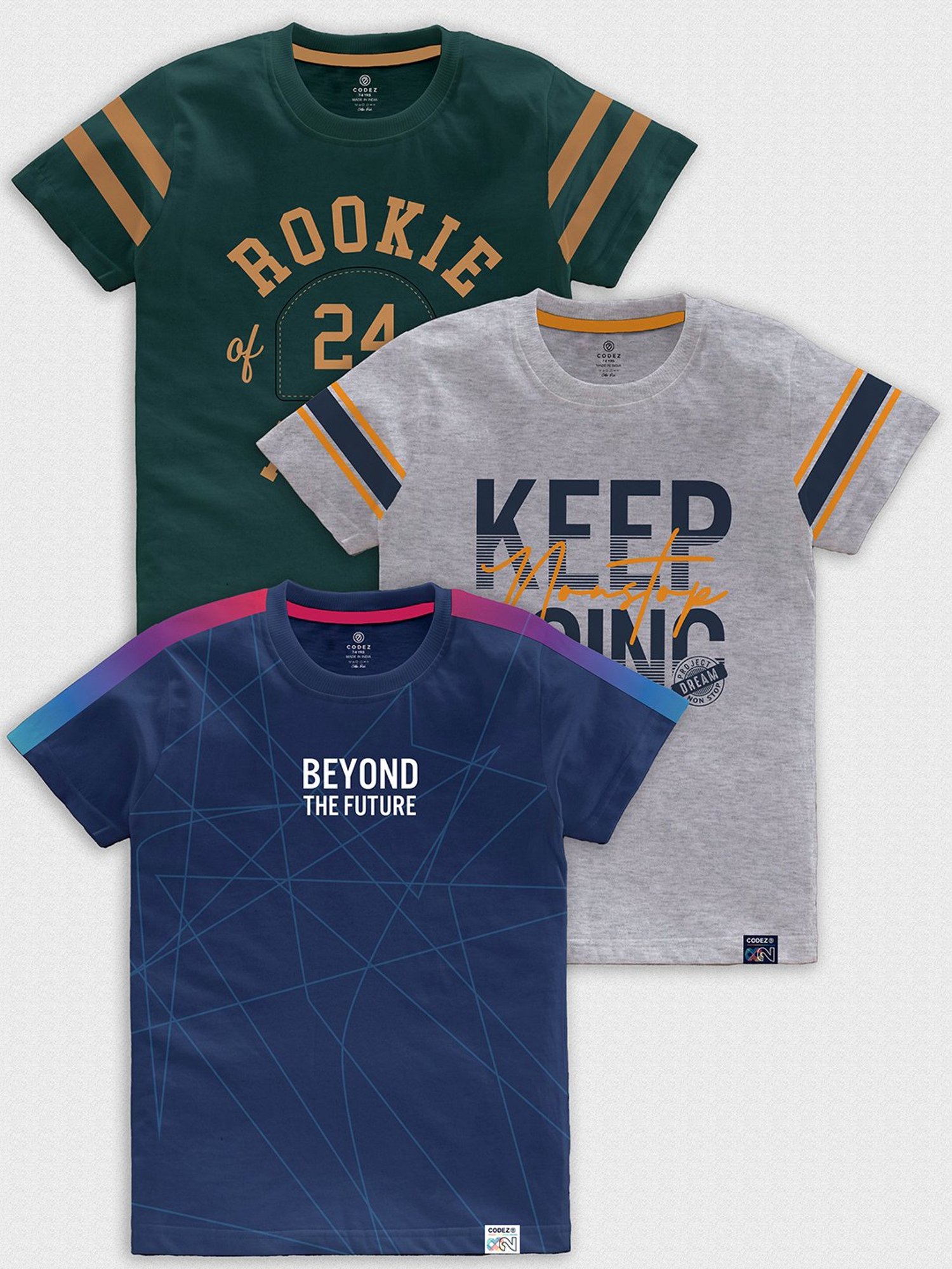 Codez Kids Multicolor Printed T-Shirt (Pack Of 3)