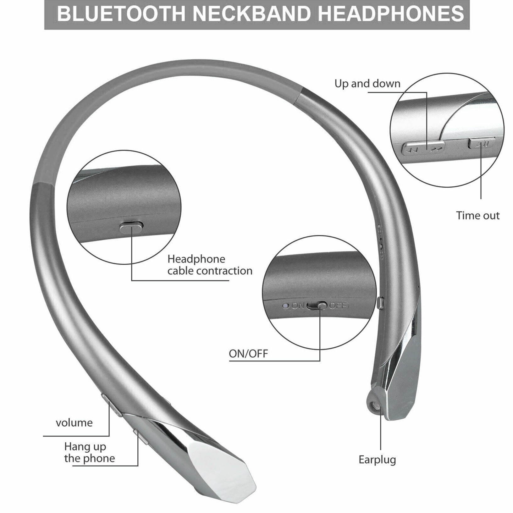 Wireless Bluetooth Sport Headset Neckband Mic Stereo Headphone Earphone Earbud