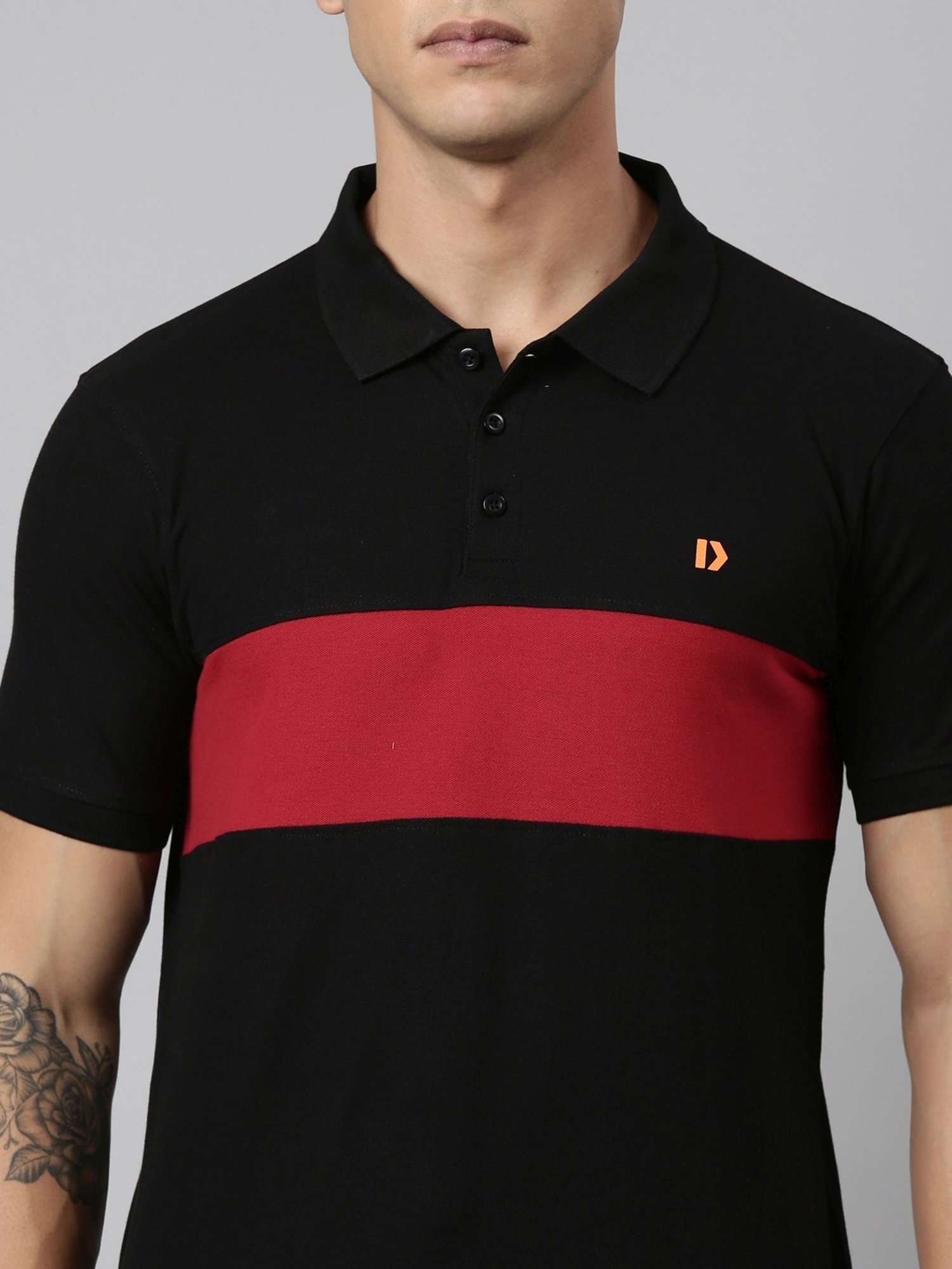 Dixcy Scott Maximus Black Cotton Regular Fit Colour Block Polo T-Shirt