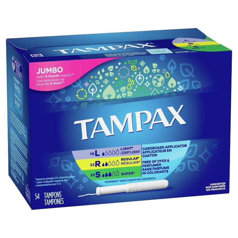 Tampax Cardboard Applicator Tampons - Light/Regular/Super Absorbency - Triple Pack - Unscented - 54ct
