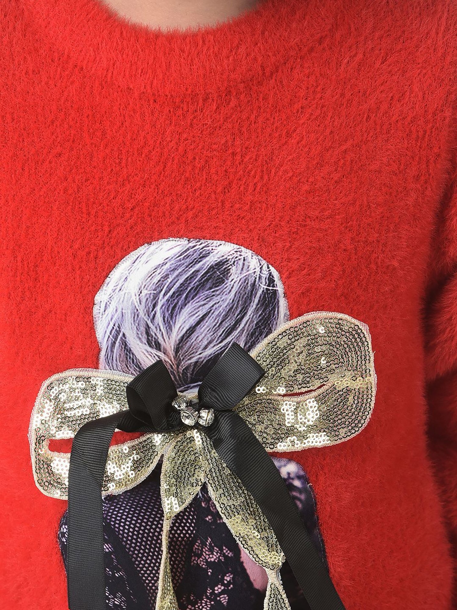 Crimsoune Club Kids Red Applique Full Sleeves Sweater