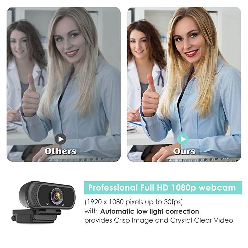 HD Webcam 1080P with Microphone PC Laptop Desktop USB Webcams 110Degree Widescreen Web Camera with Rotatable Clip Black A1