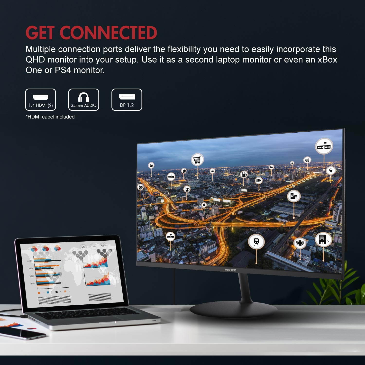 VIOTEK FI24D 24-Inch IPS QHD Gaming Monitor 75Hz 1440p 6ms (OD)  FreeSync GamePlus HDMI, DP, 3.5mm  3-Year Warranty