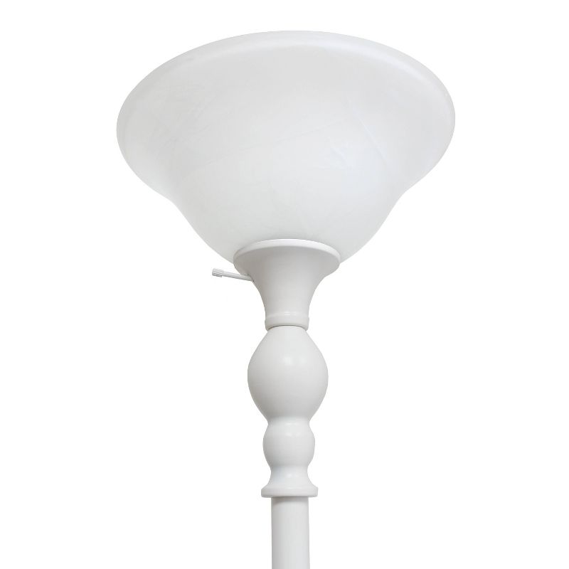 1 Light Torchiere Floor Lamp with Marbleized Glass Shade White - Elegant Designs