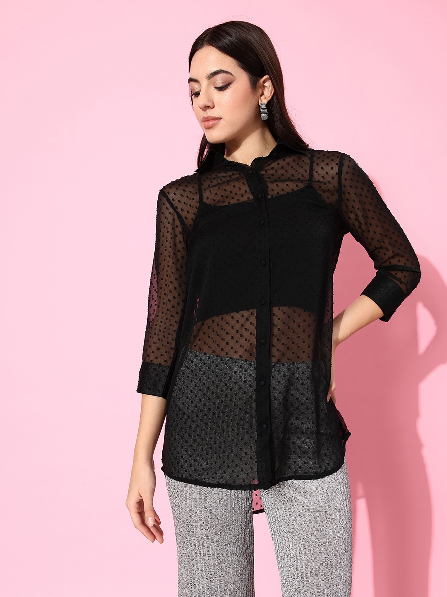 Anvi Be Yourself Black Self Design Long Shirt