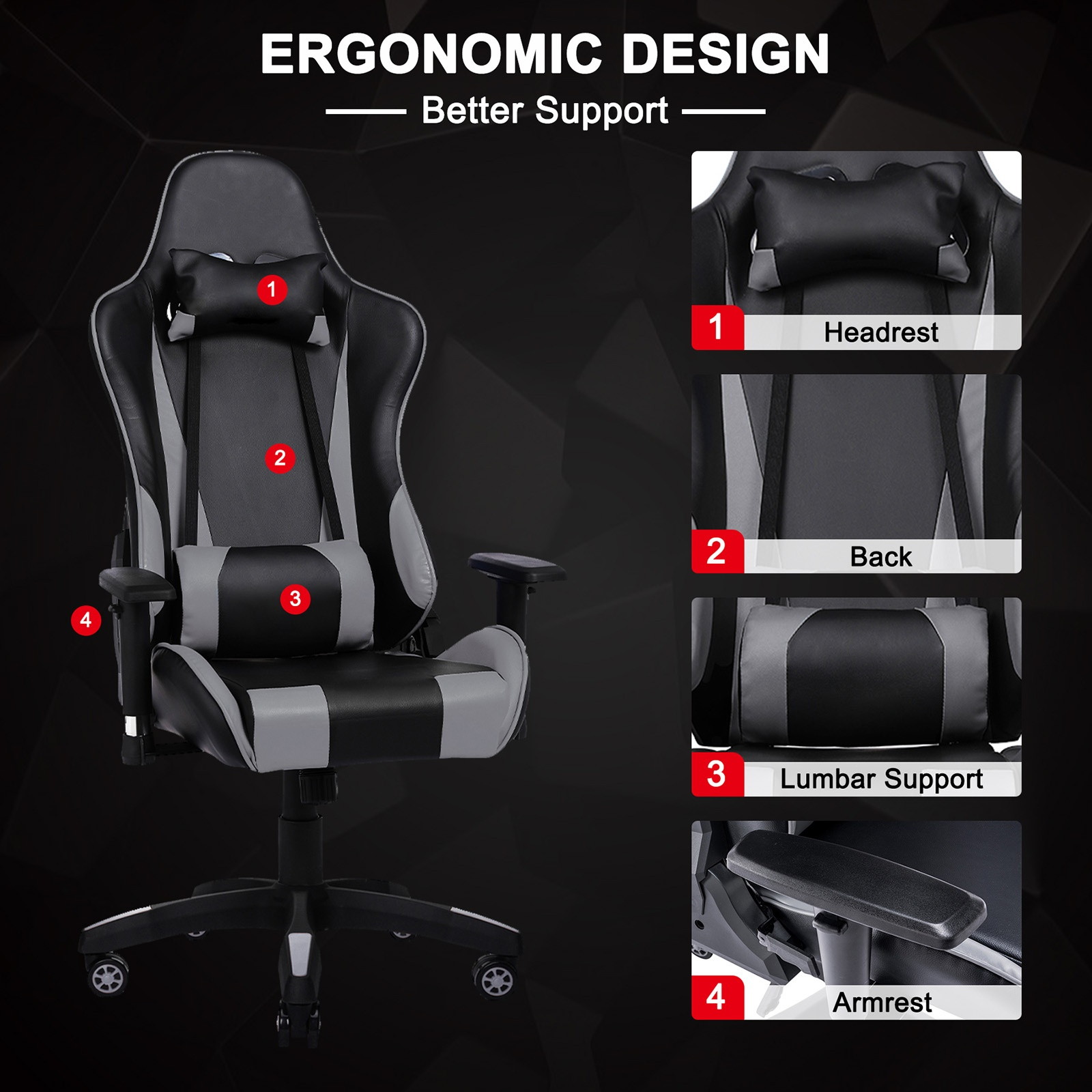 YOUTHUP Racing Style Gaming Chair Adjustable Ergonomic Computer Desk Chair,PU Leather Racing Reclining Swivel High Back Chair with Headrest and Lumbar Support,Pink