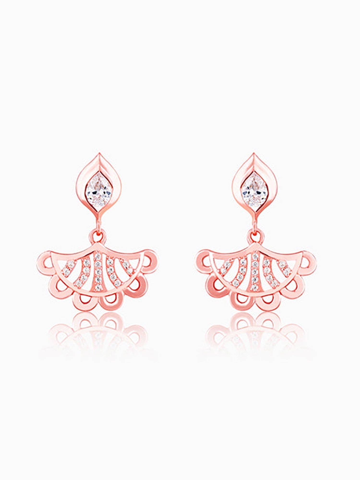 GIVA 92.5 Sterling Silver Rose Gold Diya Inspired Drop Earrings