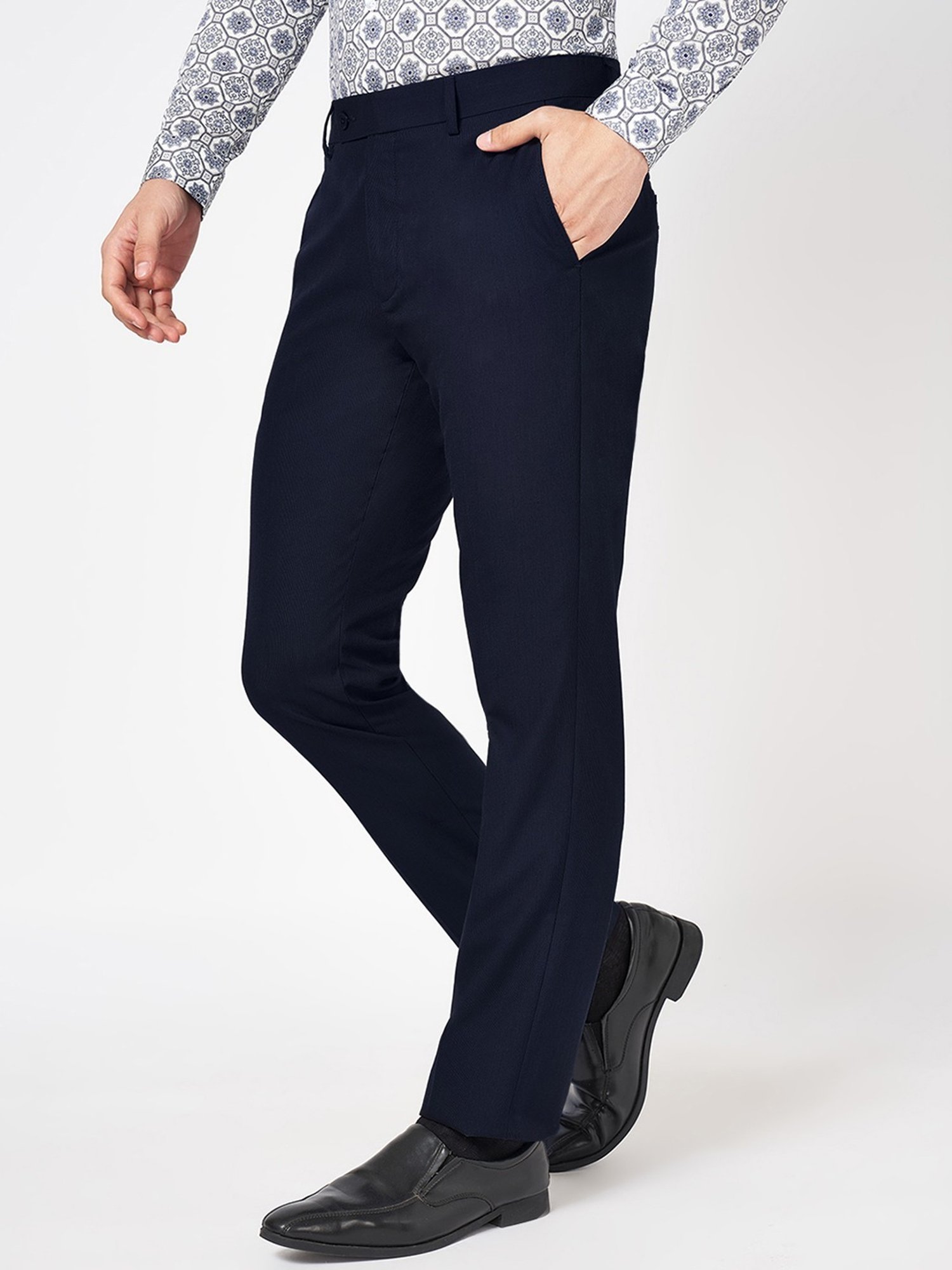 Byford By Pantaloons Navy Slim Fit Trousers