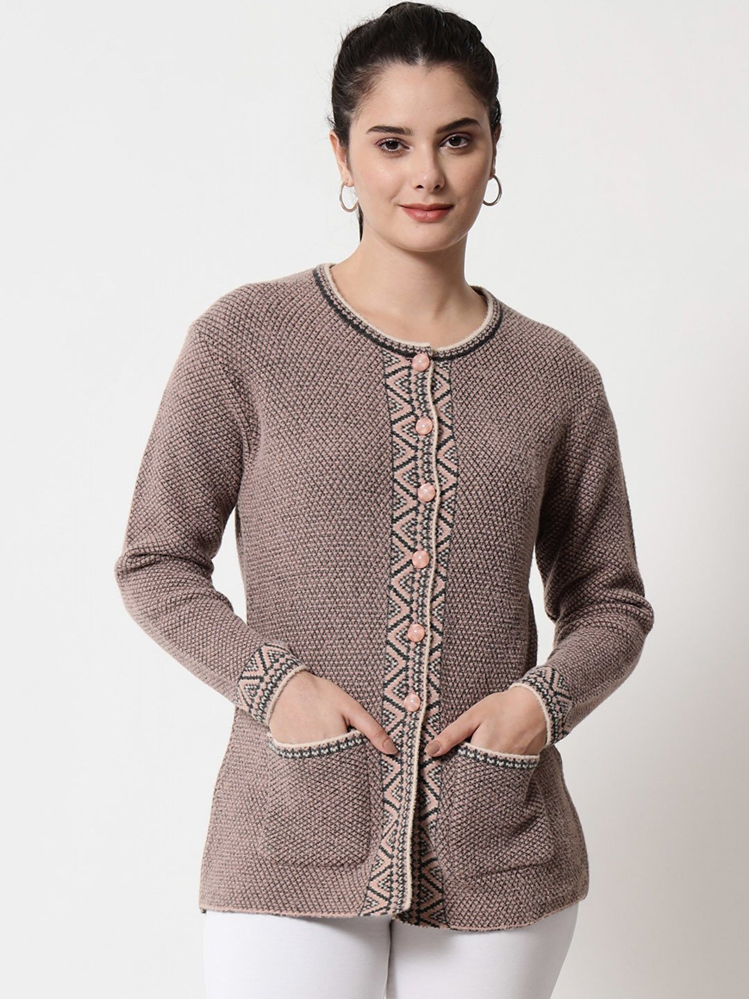 TAB91 Peach Self Design Cardigan
