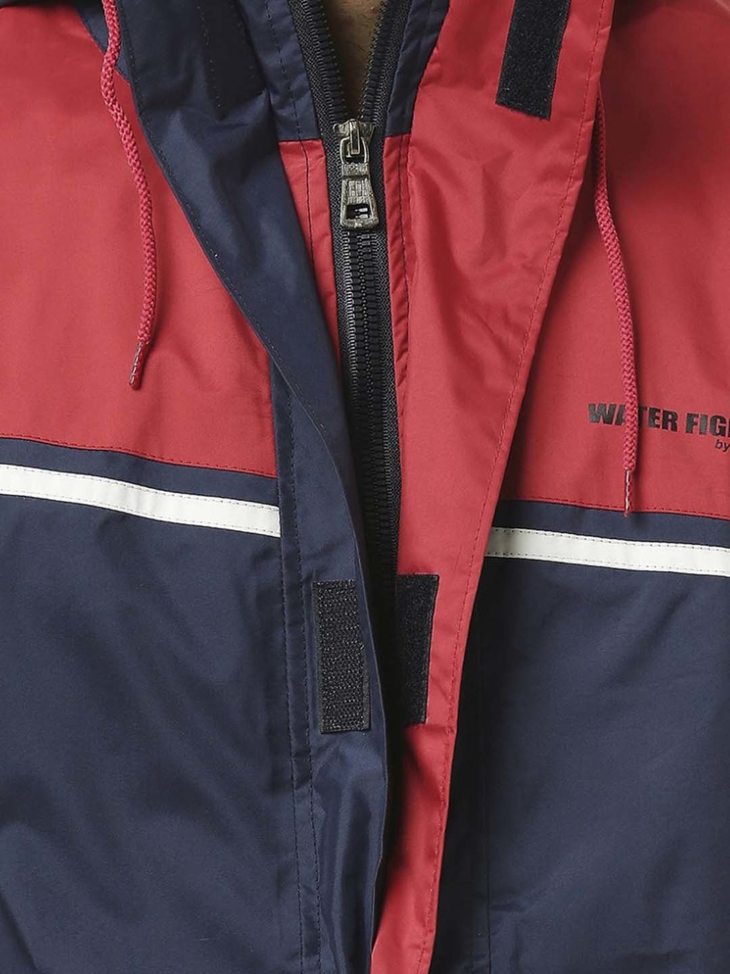 Zeel Navy & Red Colour-Block Rainwear Jacket