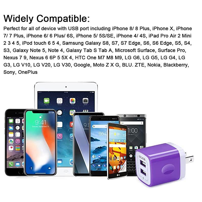 Charger Cube 21A Dual USB Travel Wall Charger USB Plug AC Adapter Base Box Plug Cube Replacement for iPhone X877 Plus6S6 Plus iPad Pro AirMini and Other Tablet Block Box CubePurple
