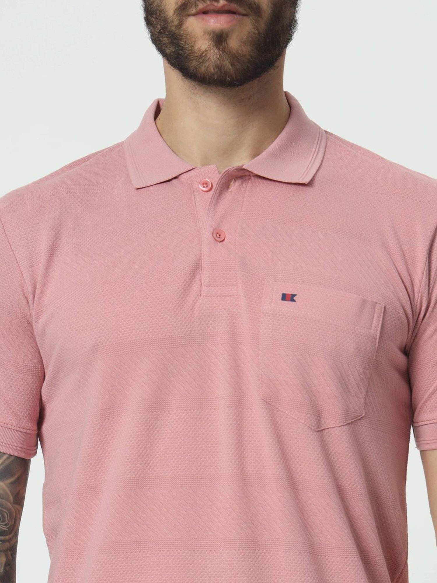 Tab91 Pink Regular Fit Self Pattern Polo T-Shirts