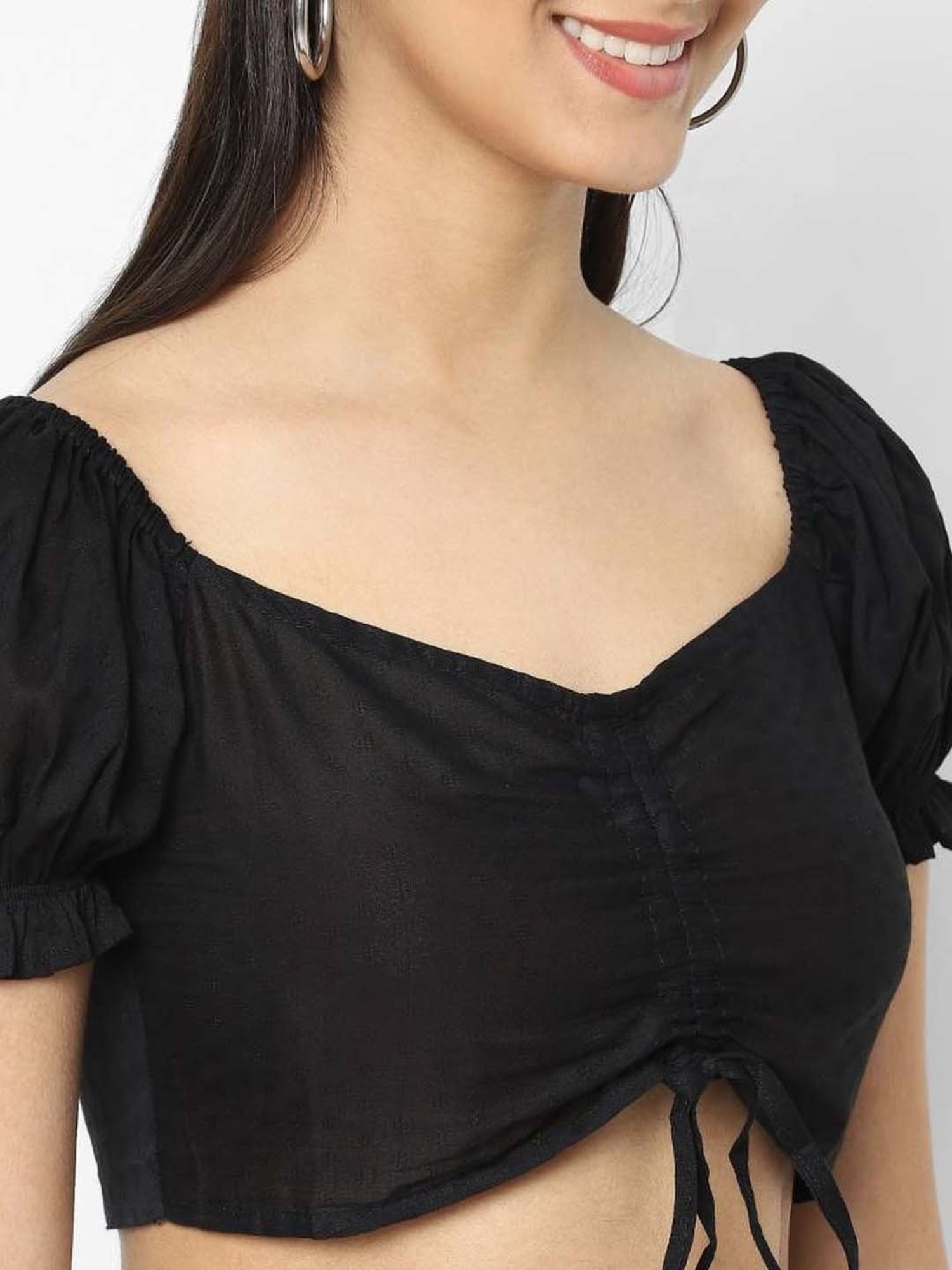 VASTRADO Black Cotton Sweet Heart Neck Crop Top