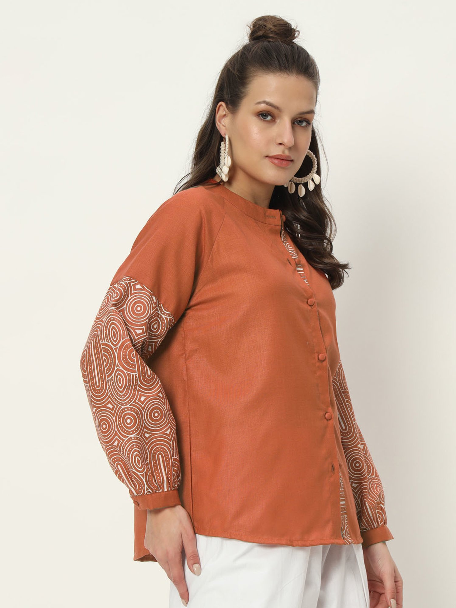 9rasa Rust Cotton Printed Shirt