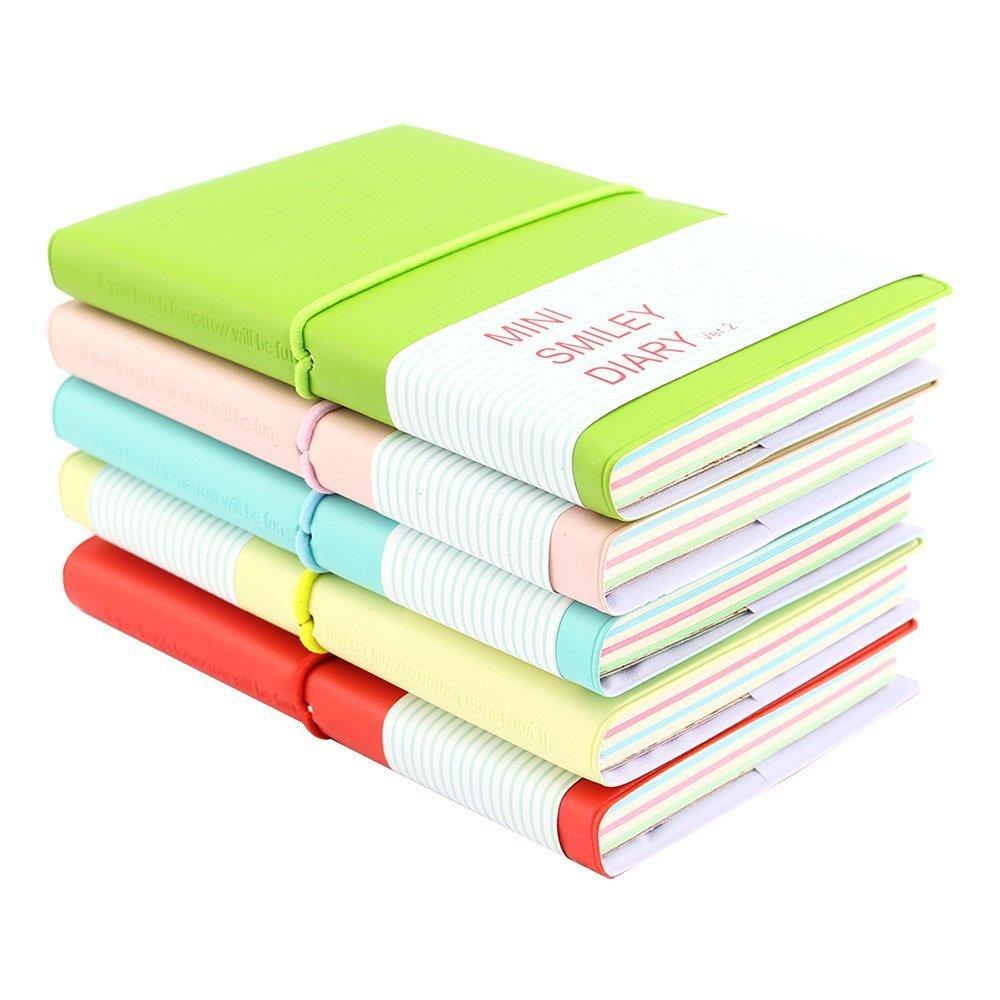 Pocket Notebook Set 4pcs of Pocket Super Mini Smiley Diary Notebooks Memo Note Book 5x3 Inch PU Leather Case Color Random (4 set)