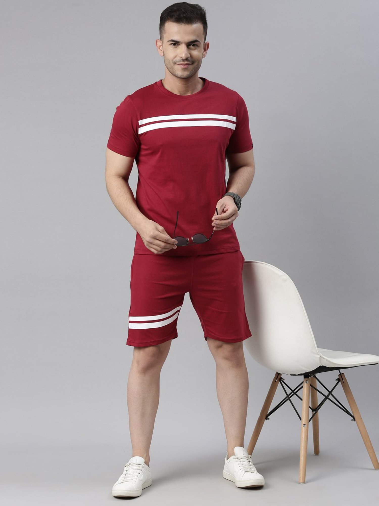 Bushirt Maroon Cotton T-Shirt & Shorts Set