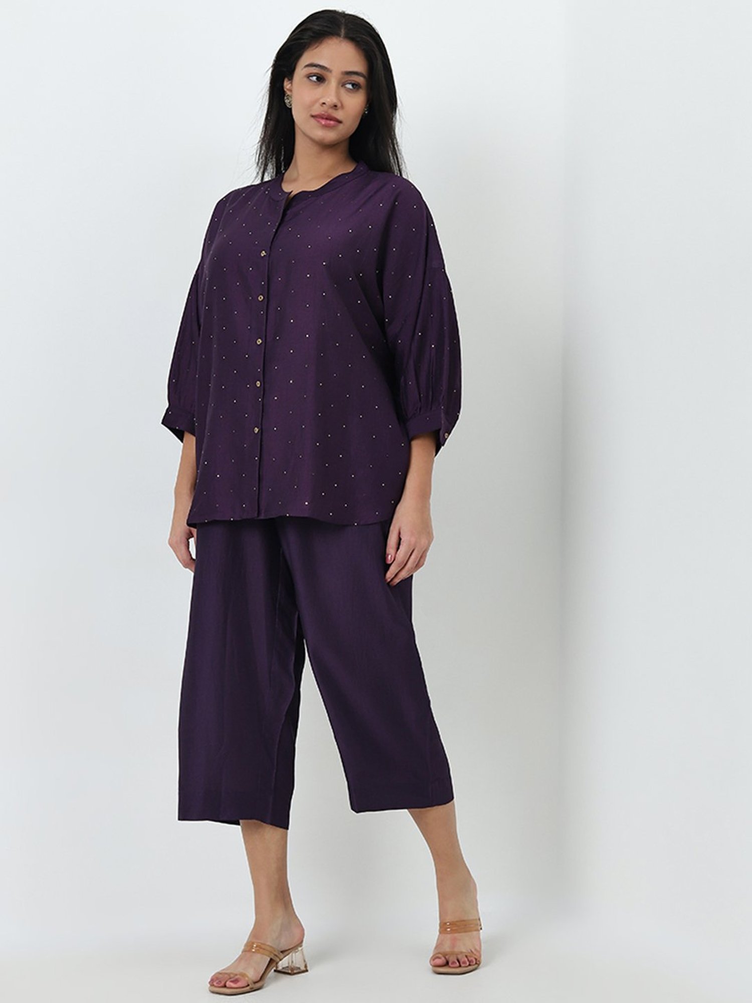 Diza by Westside Purple Rhinestone Detailed Straight Kurti