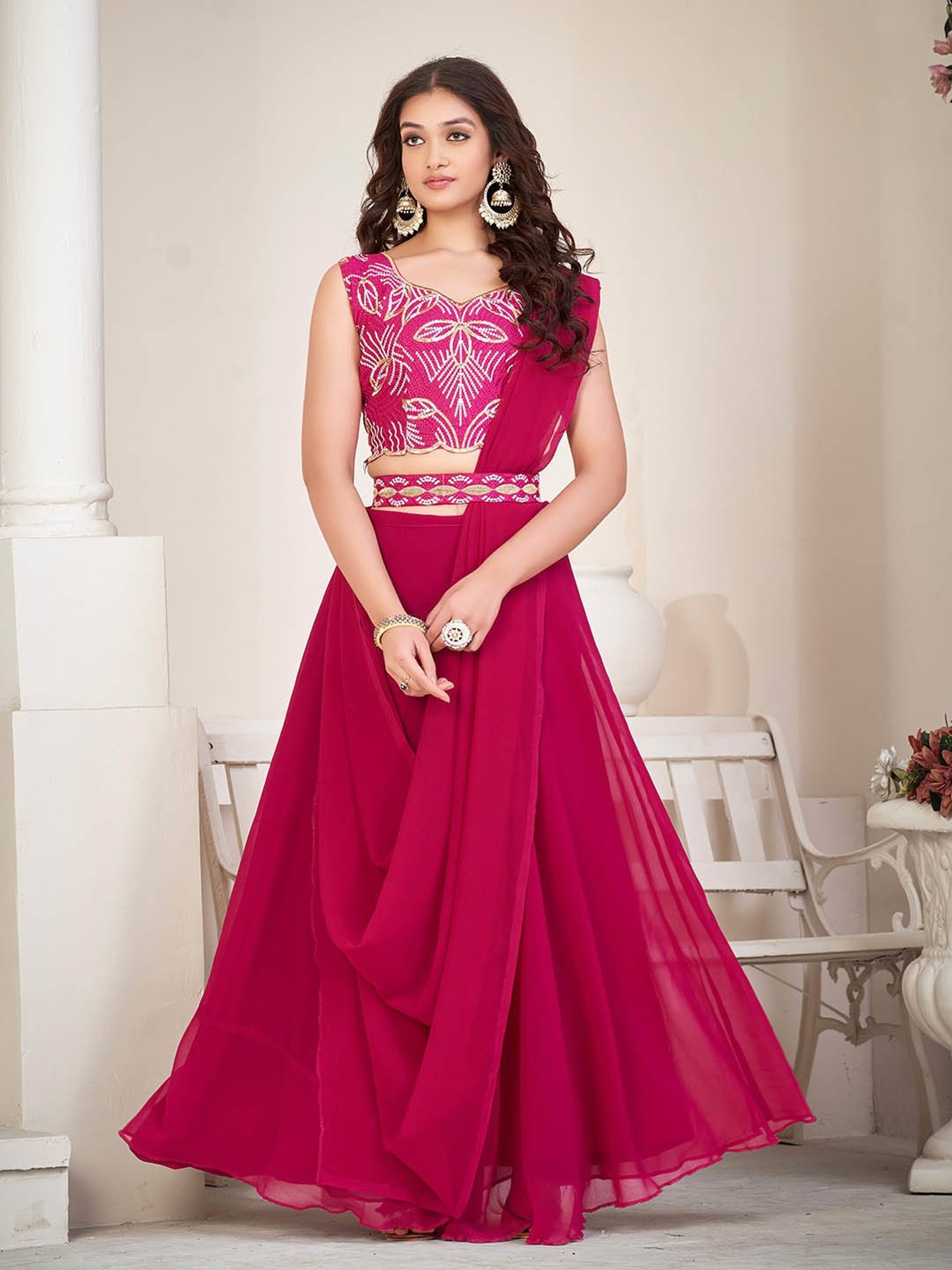 Warthy Ent Pink Embroidered Lehenga Choli Set With Dupatta