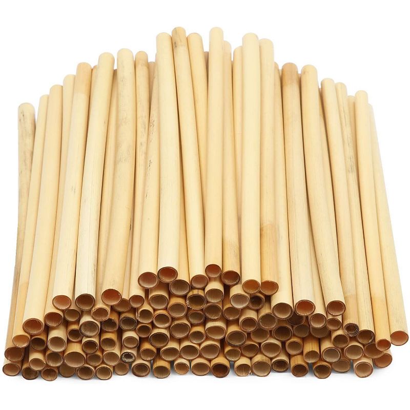 Juvale 100-Pack Reusable Natural Reed Grass Drinking Straws 7.8" with Straw Brush Cleaner