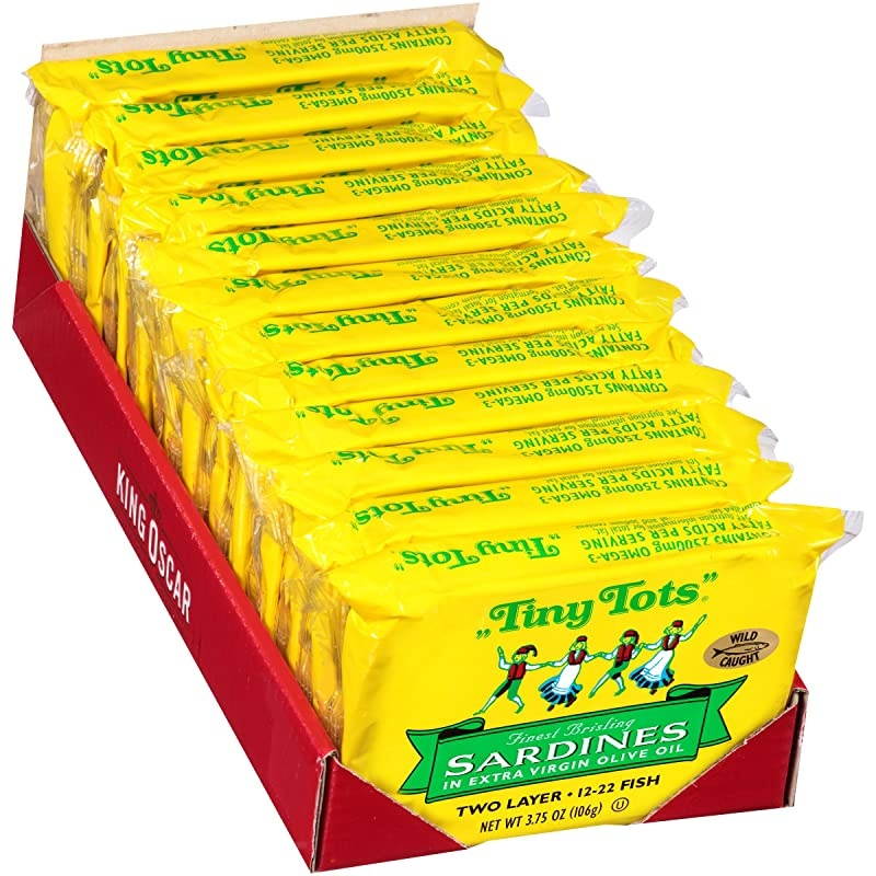 Wild Caught Brisling Sardines Tiny Tots Extra Virgin Olive Oil 375 Ounce Pack of 12