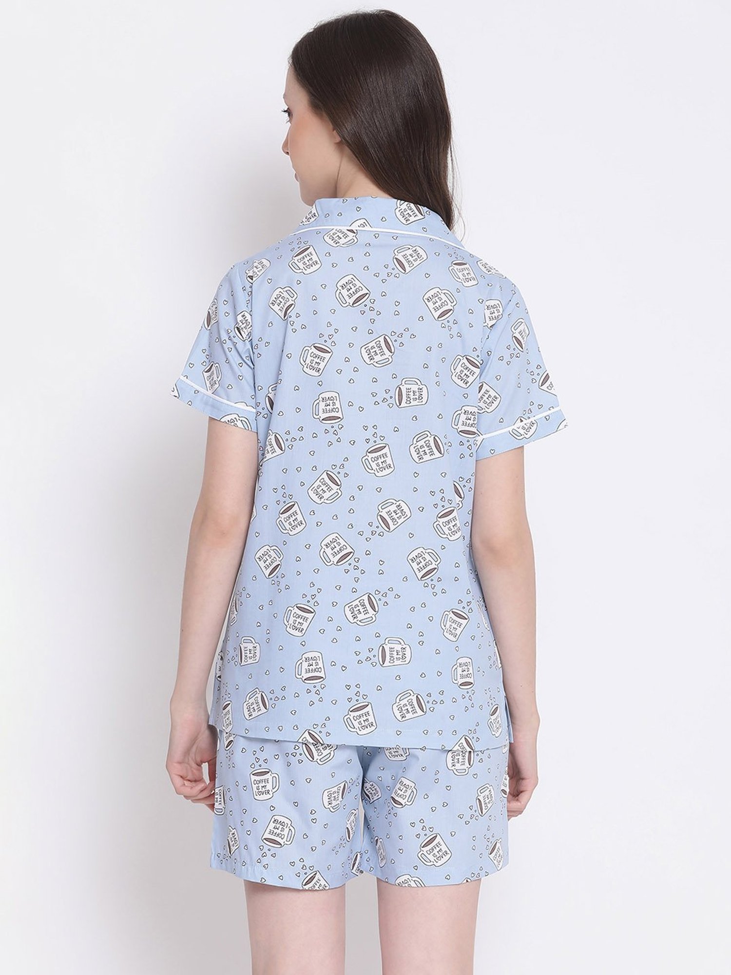 Kanvin Blue Printed Shirt With Shorts