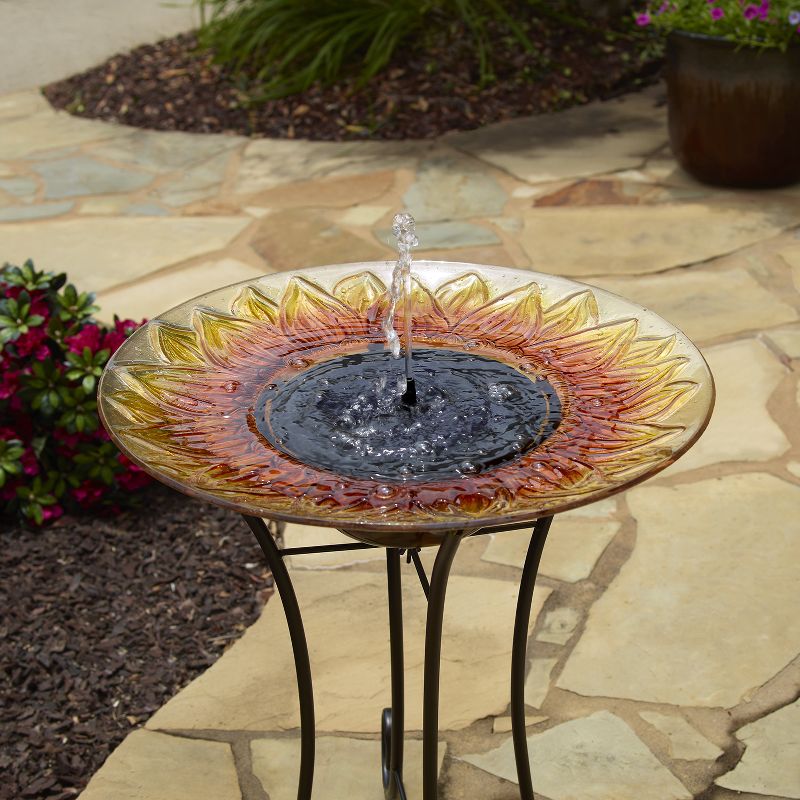24.3" H Sunflower Glass Birdbath - Yellow - Smart Living