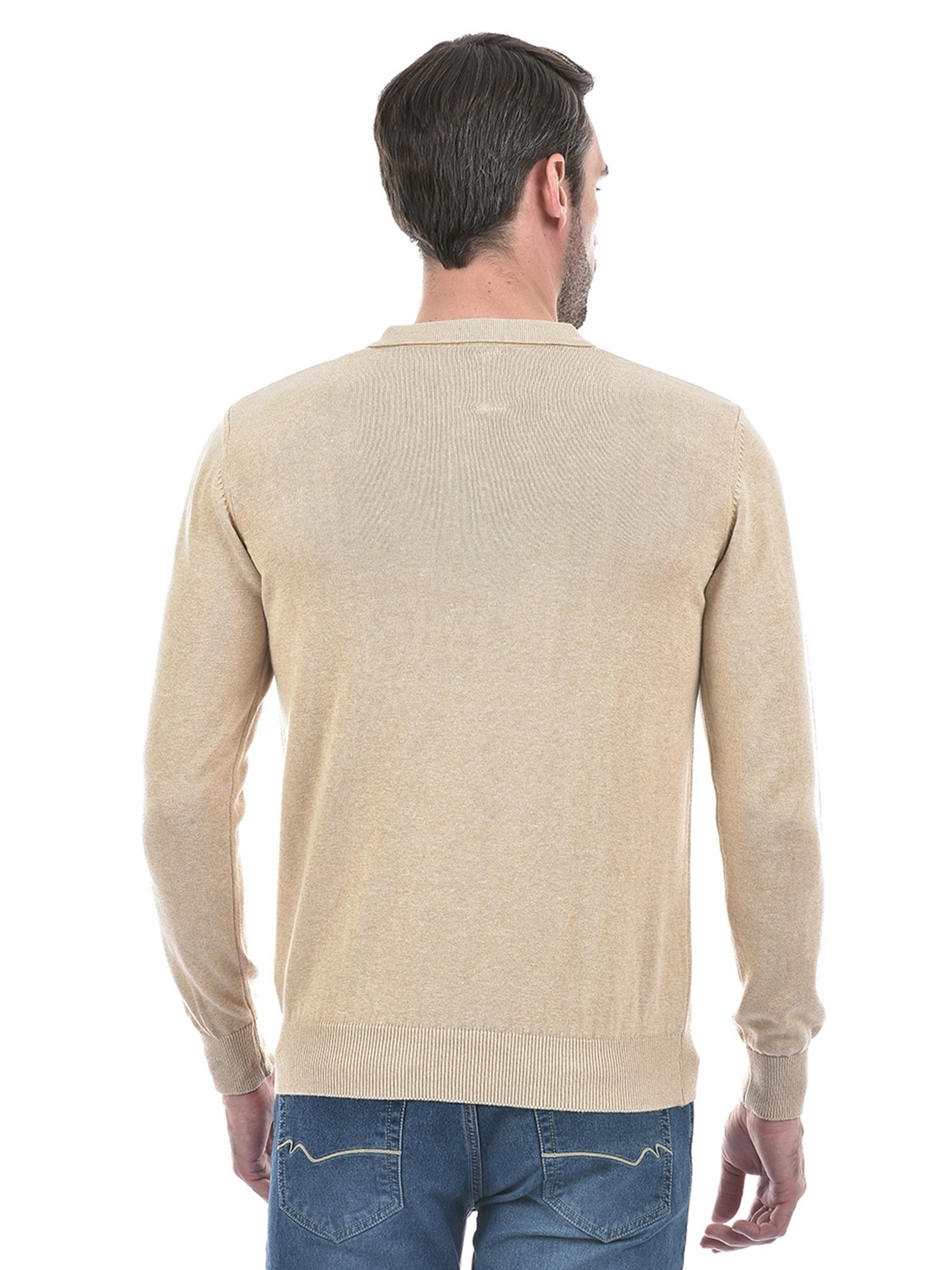 Numero Uno Beige Cotton Regular Fit Texture Polo T-Shirt