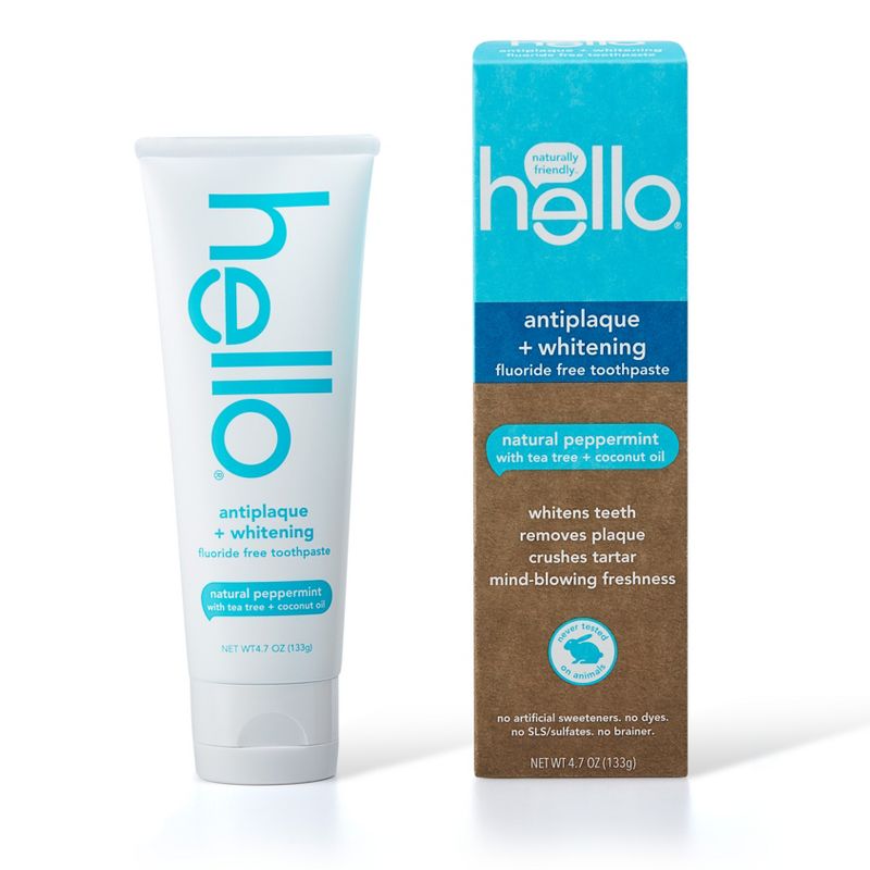 hello Antiplaque and Whitening Fluoride Free Toothpaste , sls Free and Vegan , 4.7oz