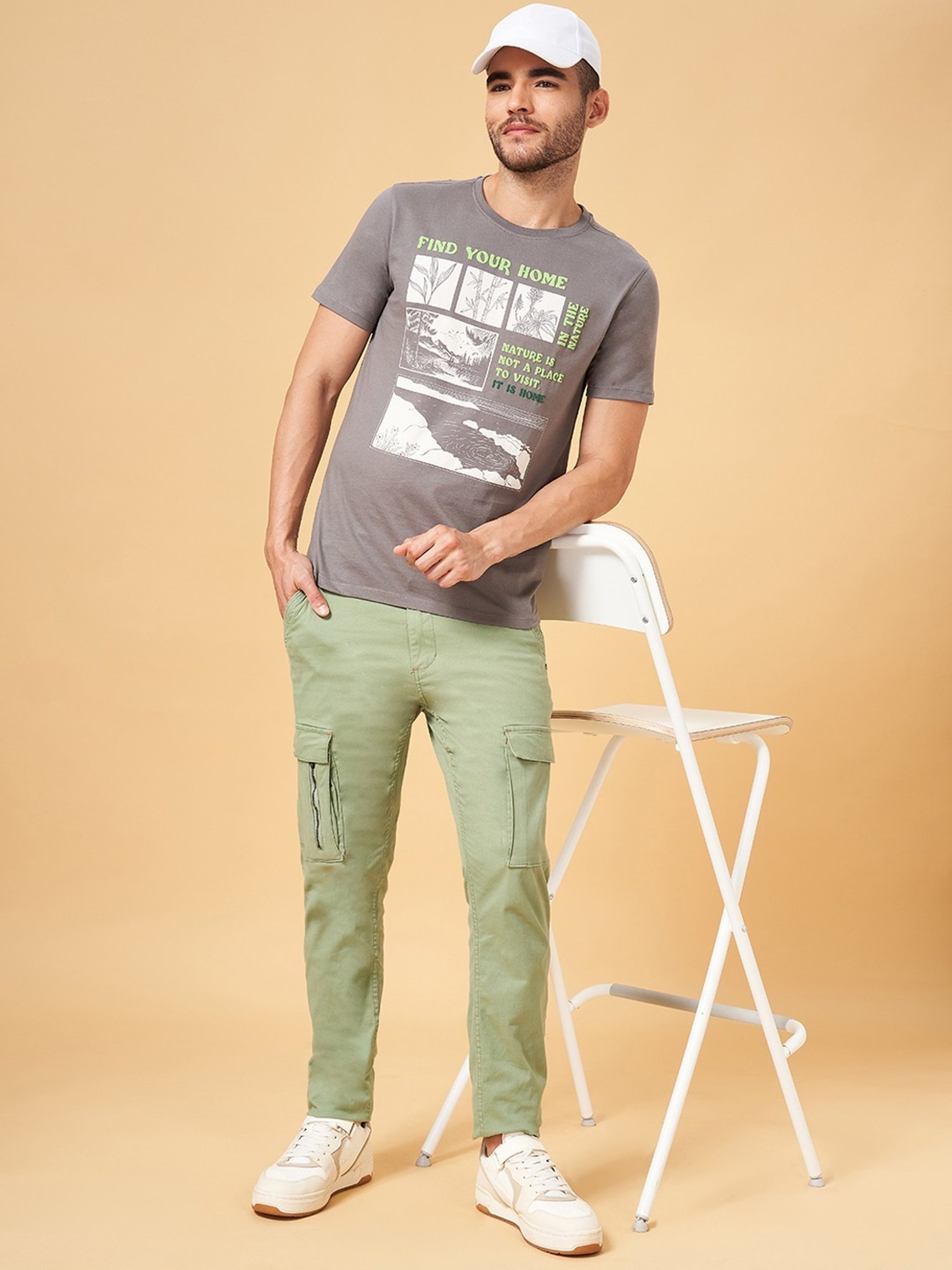 Urban Ranger by Pantaloons Mid Grey Cotton Slim Fit Printed T-Shirt