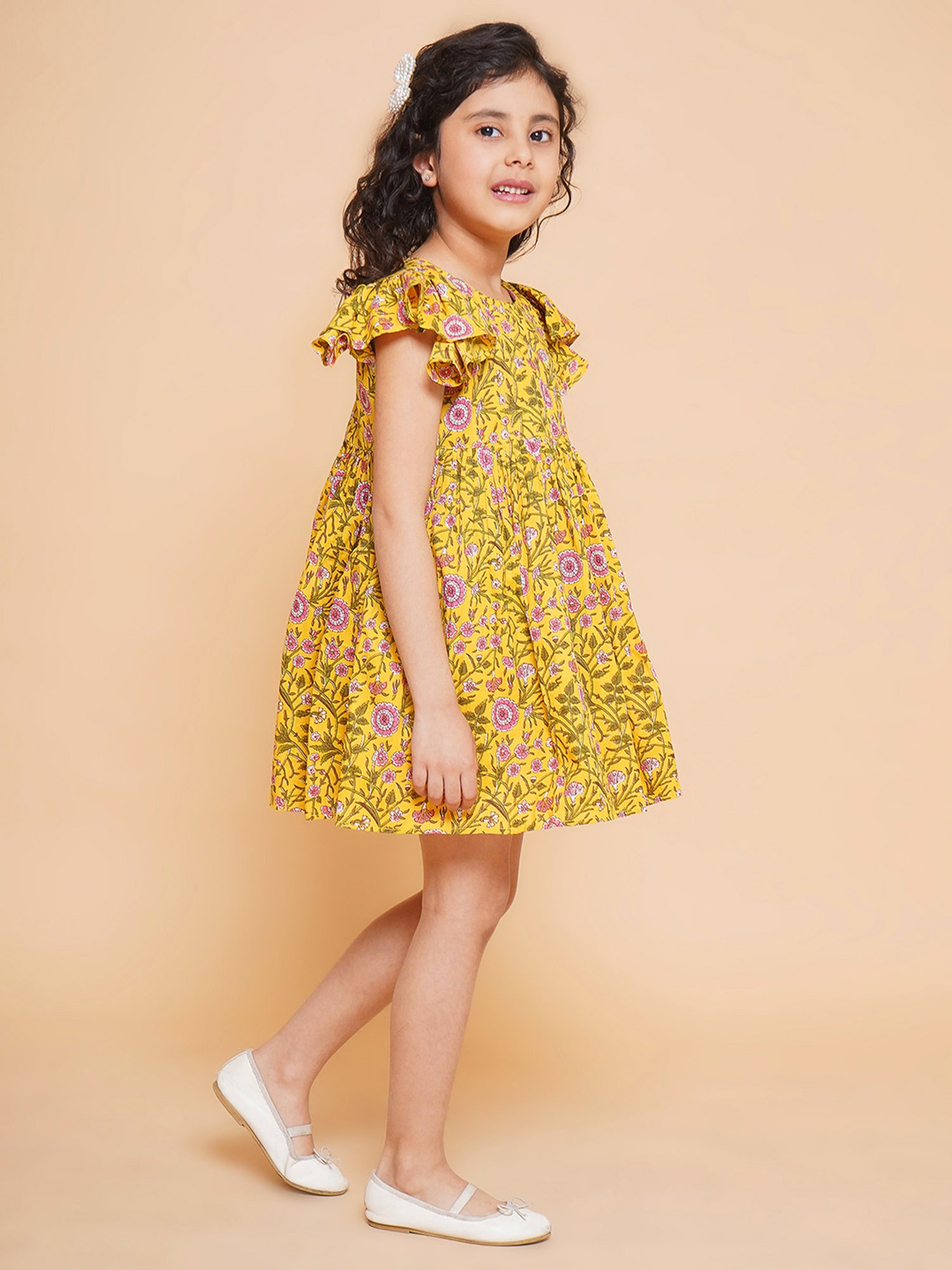 Little Bansi Kids Yellow Floral Print Dress