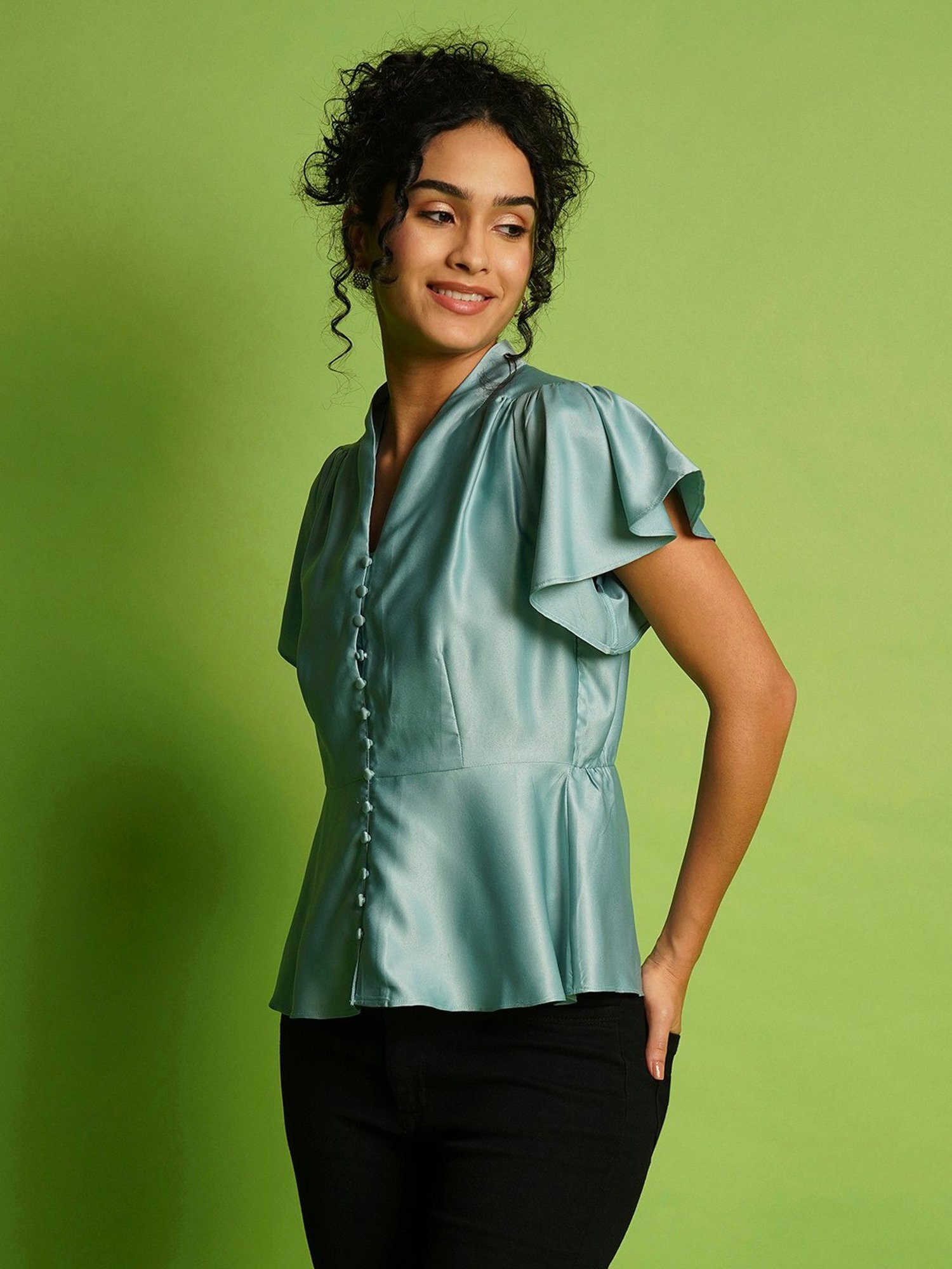 Globus Blue Regular Fit Peplum Top