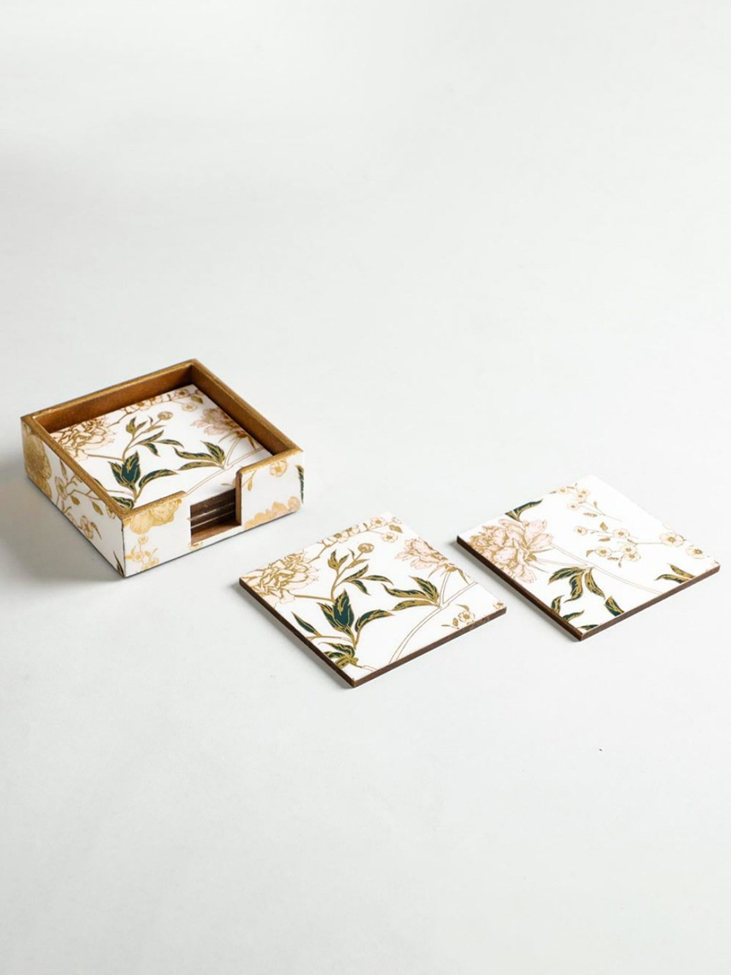 Karo Tapi Printed Multicolor Wood Coasters - Set of 6