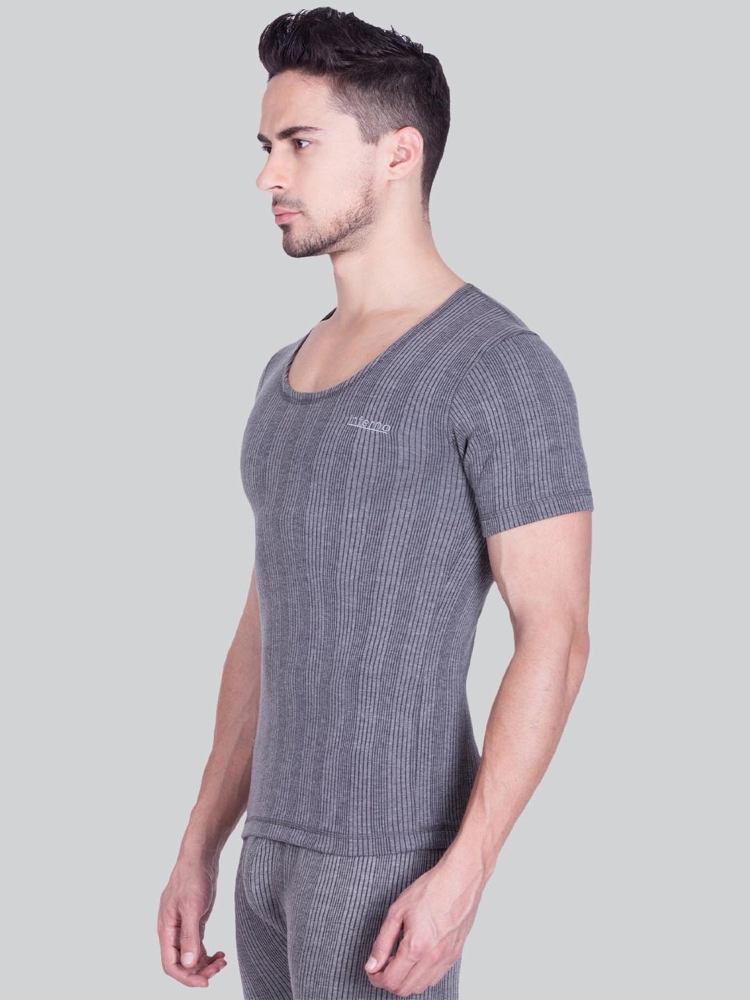 LUX Inferno Charcoal Skinny Fit Striped Thermal Top