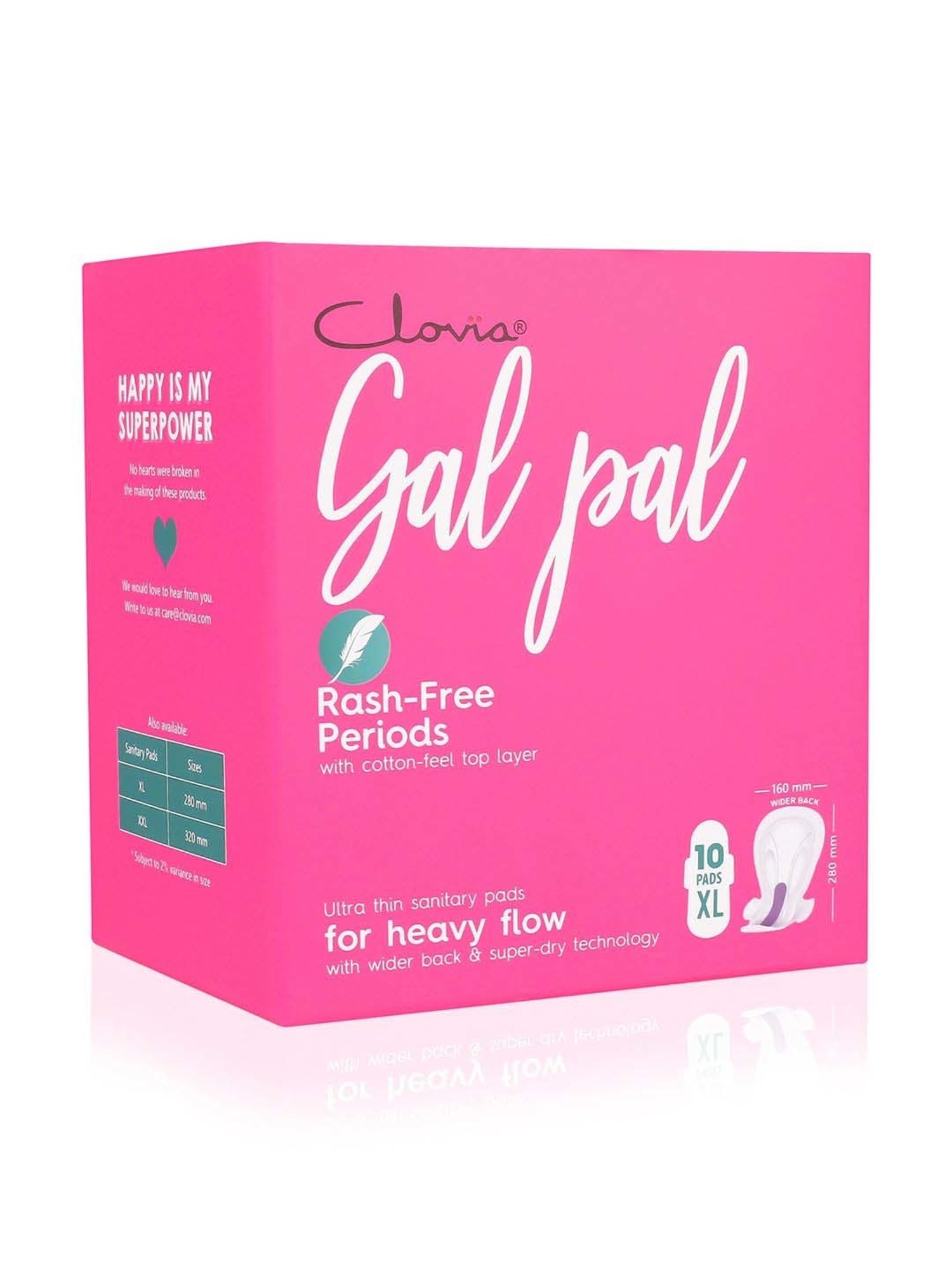 Clovia Botaniqa Gal Pal Sanitary 10 Pads XL for Heavy Flow - 280 mm