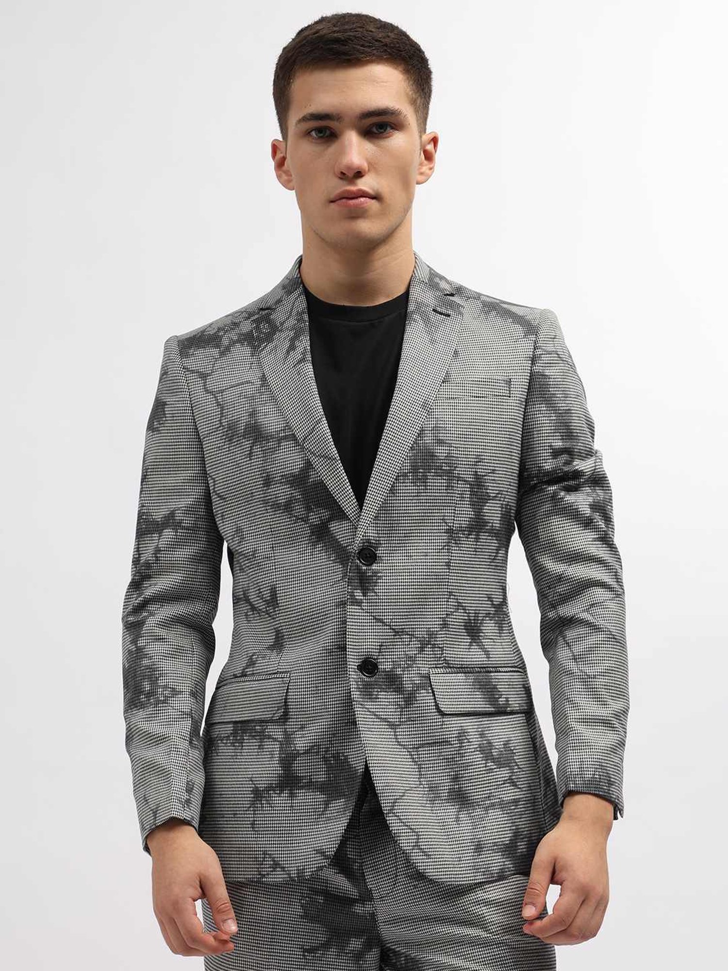 Iconic Black Regular Fit Printed Blazer